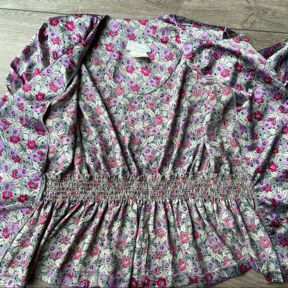 Vintage 80s Florentine Floral Print Peplum  Hem Blouse - Picture 11 of 16
